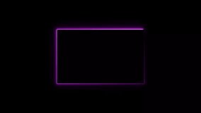 Magenta rectangle glowing neon frame animation. Black background 4k video moving.