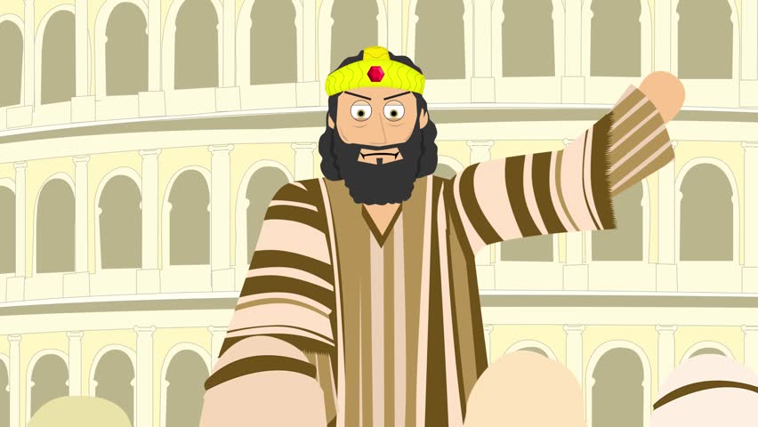 Cartoon Bible Illustration of Herod speaking to the crowd