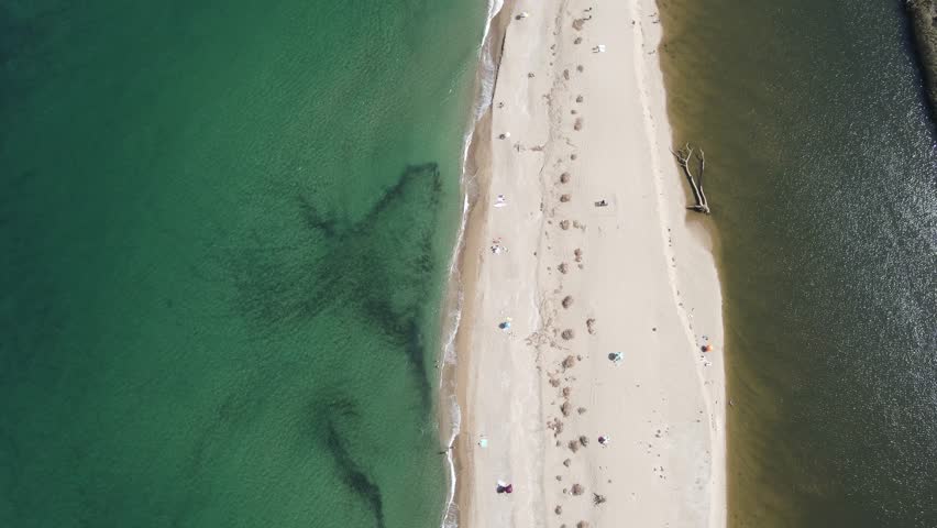Aerial view of beach at the mouth of the Veleka River, Sinemorets village, Burgas Region, Bulgaria