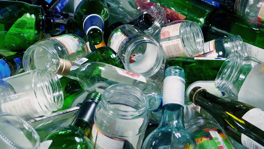 Glass Recycling Pile Mixed Bottles And Jars