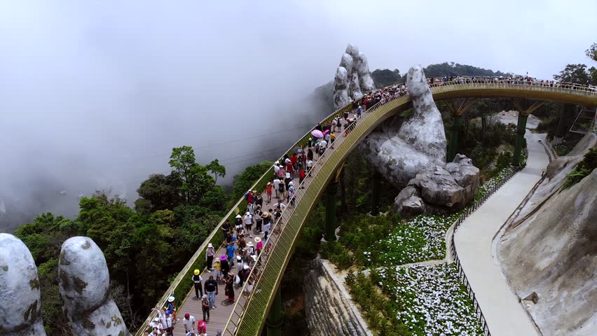 Aerial shot of the Golden Bridge in the city of Danang. Vietnam 
