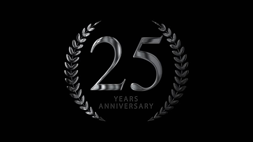 Shiny silver font of 25 years anniversary, motion graphics