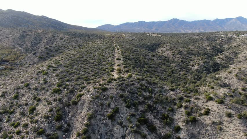 Aerial view of wild deserted landscape of the California National Park, Cahuilla Indian Reservation in a high desert valley, USA