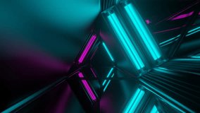 Cyan and Pink Neon Glow Mirror Triangular Tunnel Background VJ Loop in 4K