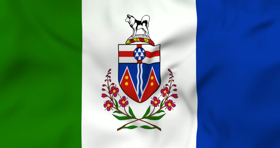 Waving flag of Yukon territory in Canada. 3d animaition in 4k resolution video.