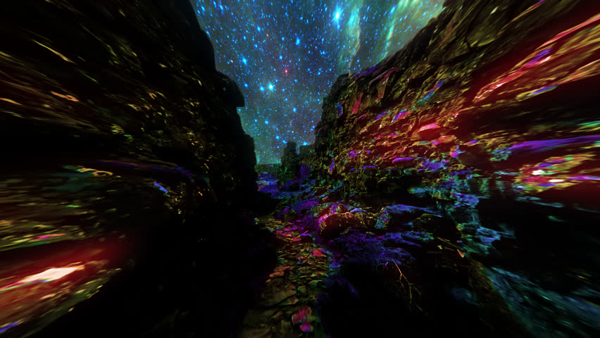 Abstract dreamscape gem studded canyon under supernova stars | Shutterstock HD Video #1110074743