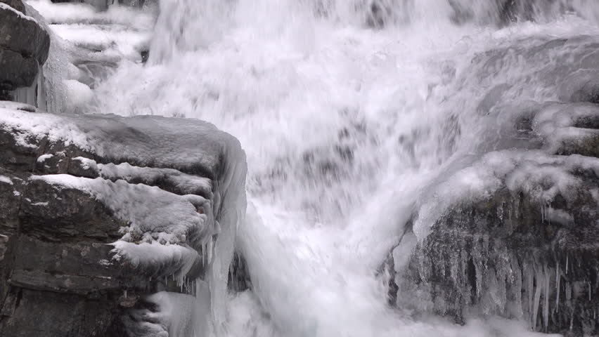 Rushing water down snow and ice covered rocks 4k
 Royalty-Free Stock Footage #1110080723
