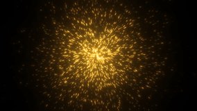 Bright glowing circle of flying sparks particles. Fireworks like motion background. Loop