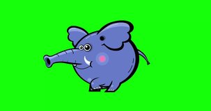 Cartoon blue elephant animation black outline walk turn greenbox. Animated character isolated. Good for any material for kids, adverts, etc...