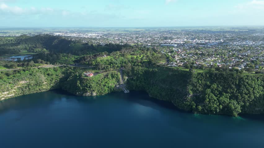 Aerial view of the Blue Lake in Mt Gambier, South Australia Royalty-Free Stock Footage #1110096295