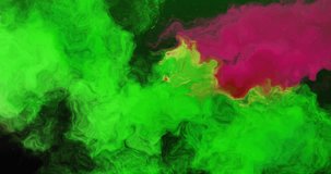 Rotating green dna strand over green and red smoke cloud background. Science, technology, genetics, biology, medical research and healthcare, digitally generated video.