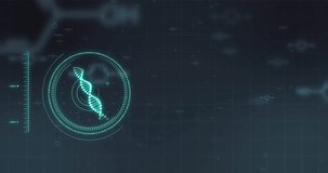 Element structure over circular scanner processing dna data on black. Science, technology, genetics, biology, medical research, digital interface and data networks, digitally generated video. - Powered by Shutterstock - Get 15% off with code: PIKWIZARD15