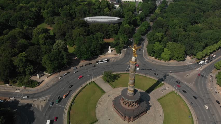 Berlin Victory Column from above drone shot in capital of germany