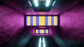 Blue and Yellow and Light Blue Neon Glow Square Mirror Tunnel Background VJ Loop in 4K