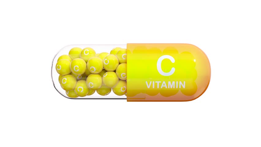 Yellow-orange pill or capsule filled with vitamin C. Seamless loop. 3D Rendering