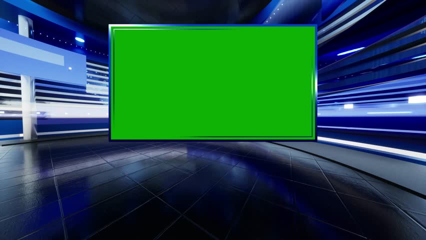Background for TV news broadcast with green screen. Virtual studio with green screen  Royalty-Free Stock Footage #1110119639