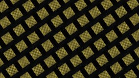 2d animation of golden square pattern on black background. Seamless loop