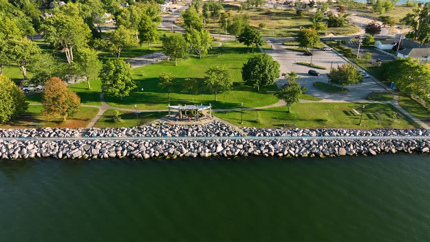 A small pavilion on the edge of the Muskegon Channel.