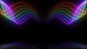 3d animation, abstract neon lines on black background with rainbow colour