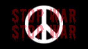 Stop war text animation with peace icon