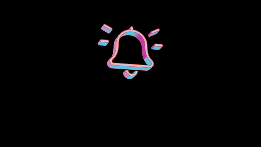 Bright bell on icon is jumping merrily. Retro style. Alpha channel black. Looped from frame 120 to 240, Alpha BW at the end