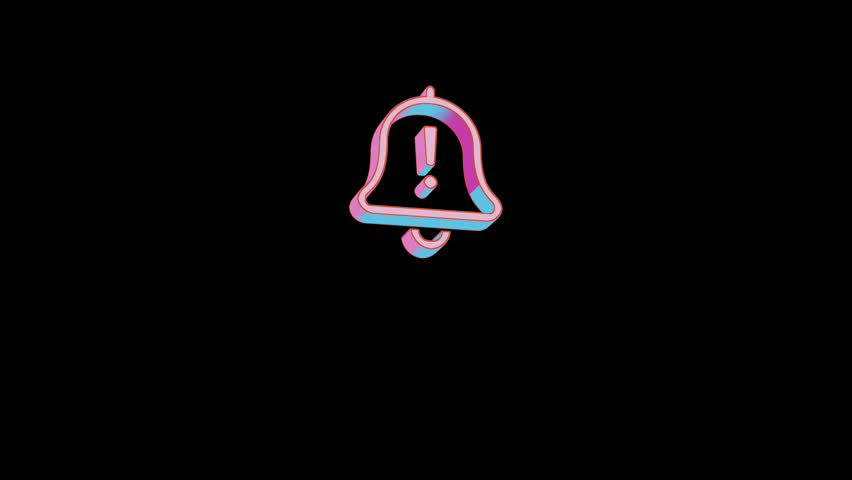 Bright bell exclamation icon is jumping merrily. Retro style. Alpha channel black. Looped from frame 120 to 240, Alpha BW at the end