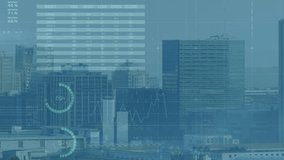 Animation of infographic interface over modern cityscape against sky. Digital composite, multiple exposure, report, business, progress, growth, global, buildings and architecture concept. - Powered by Shutterstock - Get 15% off with code: PIKWIZARD15