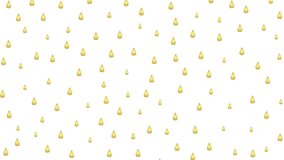 Animated golden raindrops falling from above. It's raining. Looped video. Vector illustration isolated on white background.