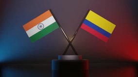 Colombia And India Flags Crossed Together in dark blue and red Background, Colombia vs India flags in 3D angle, Colombia and India flag showing in Crossed - Powered by Shutterstock - Get 15% off with code: PIKWIZARD15