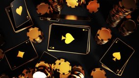 animation casino chips, cards, slot, bingo dark gold color. without text. 3d render 3d rendering Intro Logo - Powered by Shutterstock - Get 15% off with code: PIKWIZARD15