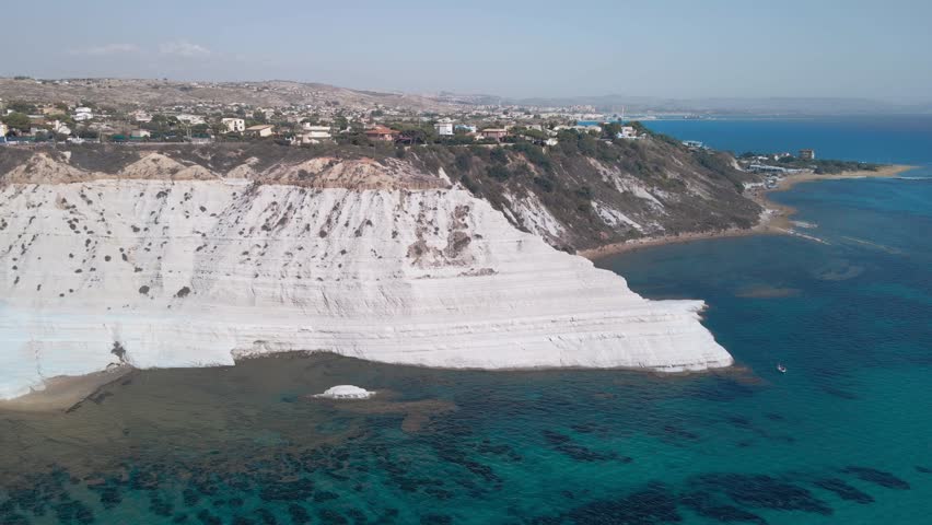 Aerial view of the astonishing Scala dei Turchi rock formation. Agrigento. Sicily