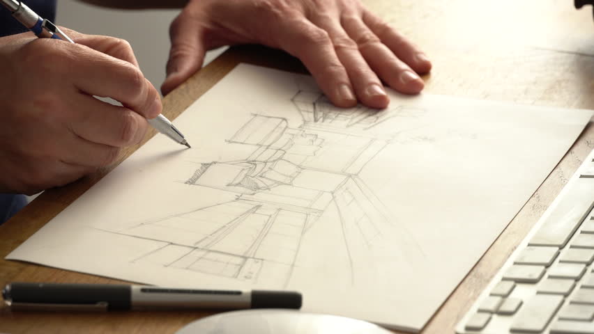 Interior design sketching. Architect Designer, interior decorator creates the sketch of a living room  Royalty-Free Stock Footage #1110170281