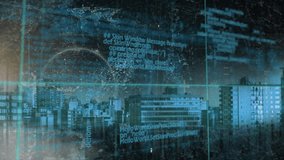 Animation of data processing and scope scanning over cityscape background. Global data processing, computing, connections, networks and digital interface concept digitally generated video. - Powered by Shutterstock - Get 15% off with code: PIKWIZARD15