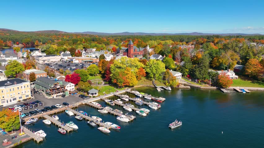 Brewster Memorial Hall is now the town hall at 84 S Main Street in historic town center of Wolfeboro, New Hampshire NH, USA. 