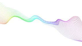 Rainbow colour curve lines flowing on white background. Seamless looping animation