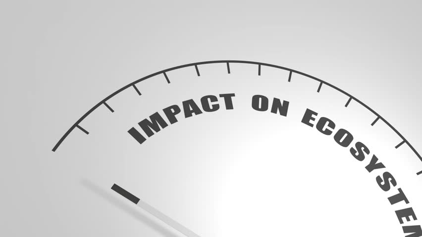 Impact of ecosystem value measuring device with arrow and scale. Oil barrels growth. 3D render