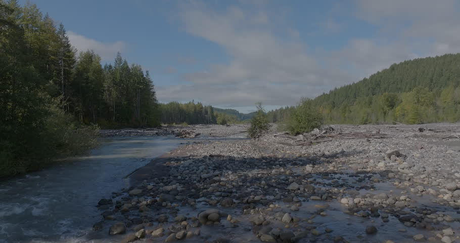 Aerial view of Nisqually River in Gifford Pinchot National Forest, Washington.