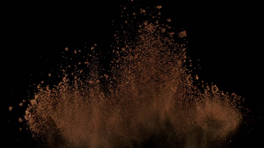 Super Slow Motion Shot of Soil Explosion Isolated on Black Background at 1000fps.