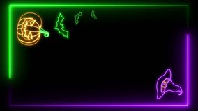 4K Loop Frame Template Animation of neon line Halloween creepy  pumpkin bat and witch hat on black background Vertical Screen Animation Halloween Scary pumpkin face at night with moving on dark space - Powered by Shutterstock - Get 15% off with code: PIKWIZARD15