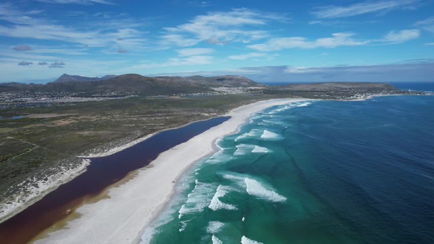 Aerial view of Noordhoek Long Beach in Cape Town, South Africa