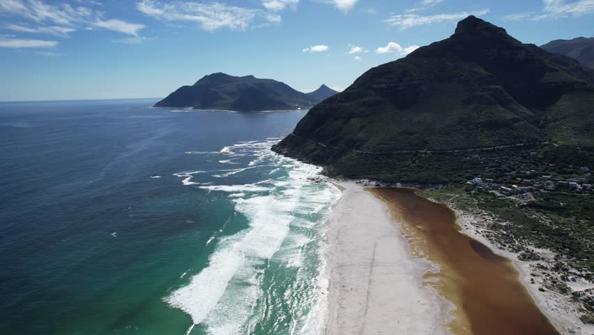 Aerial view of Noordhoek Long Beach in Cape Town, South Africa