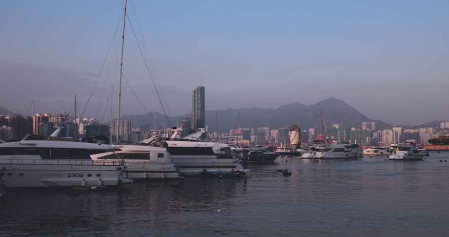 Boats And Yachts In The Central Bay Of Hong Kong, Urban Landscape