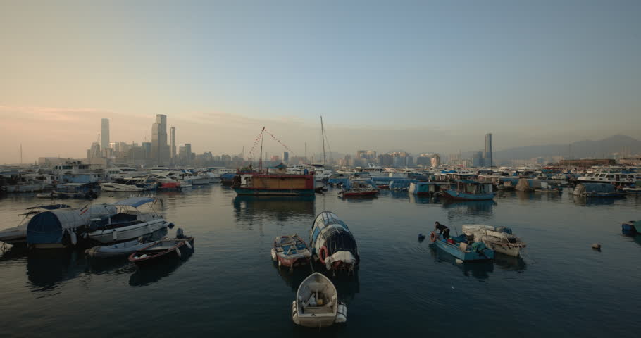 Boats And Yachts In The Central Bay Of Hong Kong, Urban Landscape