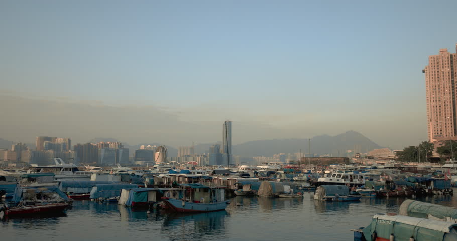 Boats And Yachts In The Central Bay Of Hong Kong, Urban Landscape
