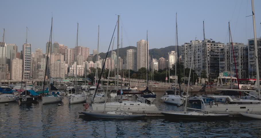 Boats And Yachts In The Central Bay Of Hong Kong, Urban Landscape