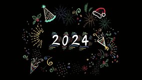 New Year 2024 colorful doodle abstract animation. Creative Colorful Neon Led Greeting Card. Happy new Year 2024 Animation Design. Doodle Style New Year and Christmas Colorful Neon Led Decorations. - Powered by Shutterstock - Get 15% off with code: PIKWIZARD15