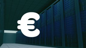 Animation of euro currency sign filling up with green over computer servers. Global finance, business, currency, digital interface, computing and data processing concept digitally generated video. - Powered by Shutterstock - Get 15% off with code: PIKWIZARD15