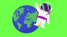 Astronaut in space saying hello, earth and space animation graphics, Videos element, Chroma key green screen