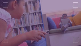 Animation of data processing against biracial girl using digital tablet at school. School, education and technology concept - Powered by Shutterstock - Get 15% off with code: PIKWIZARD15