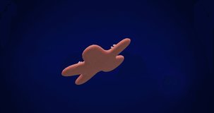 Animation of ginger bread cookie over snow falling on blue background. Christmas, tradition and celebration concept digitally generated video.